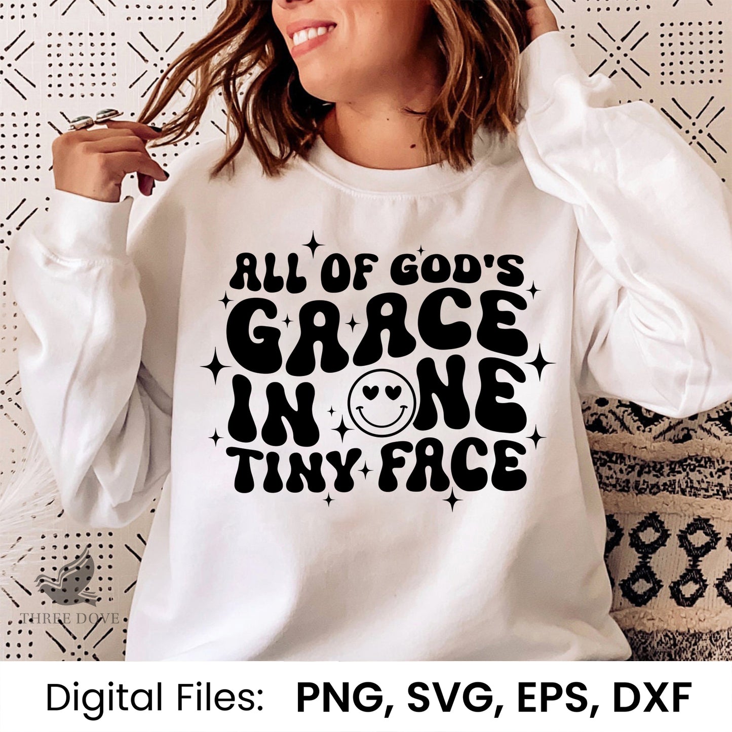 all of god's grace in one tiny face retro wavy svg