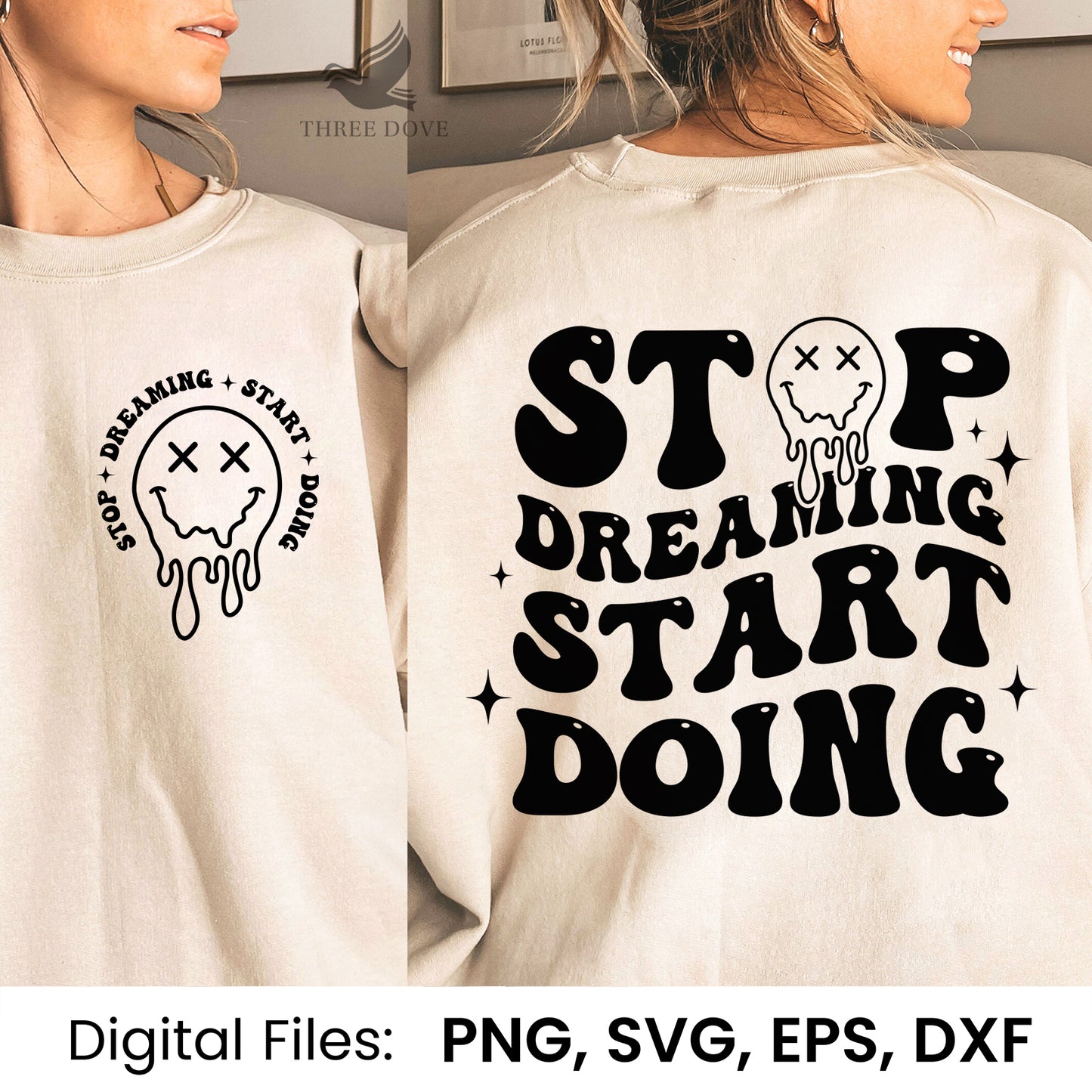 stop dreaming start doing retro wavy svg