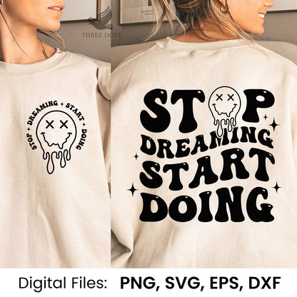 Stop dreaming start doing Retro Wavy SVG