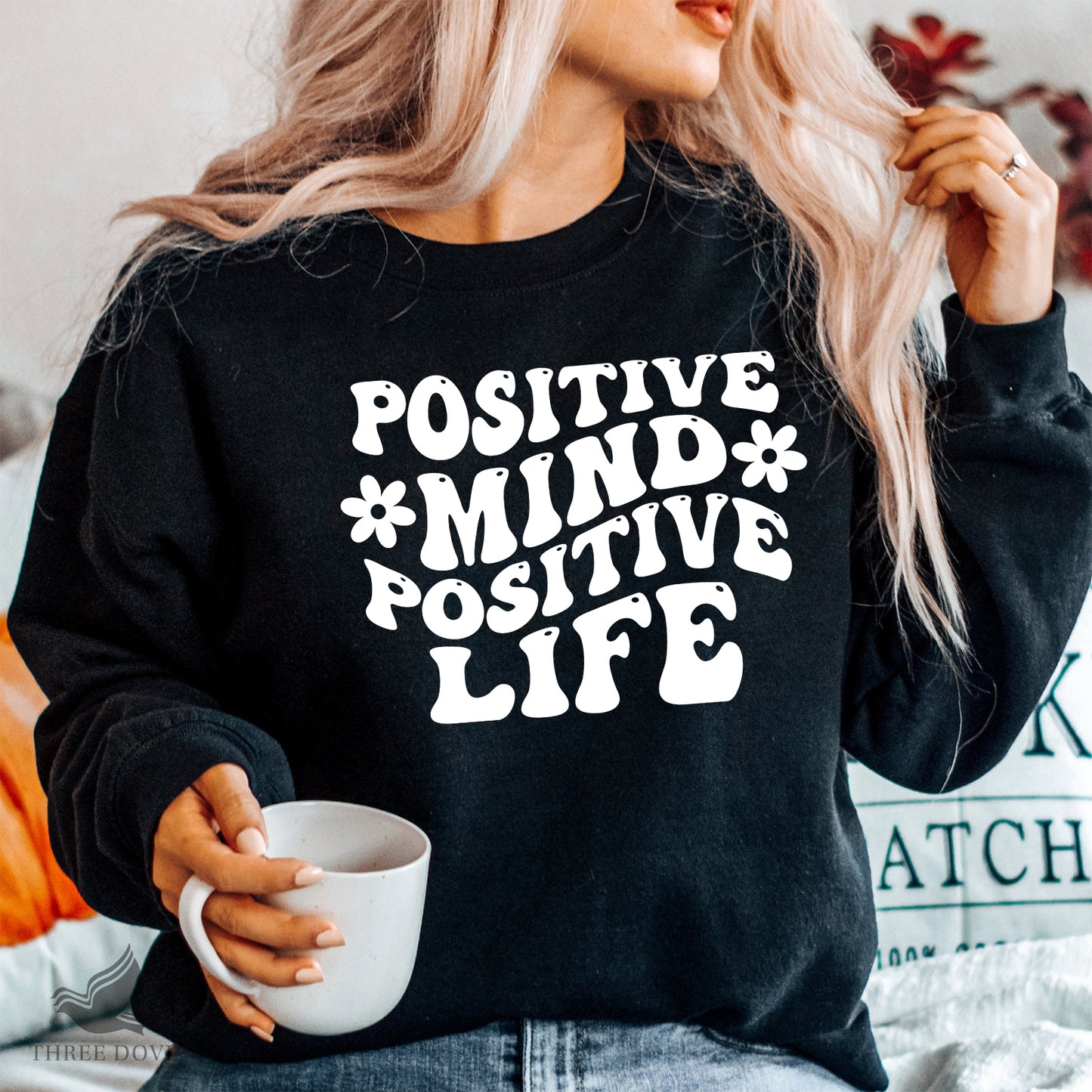 positive mind positive life retro wavy svg