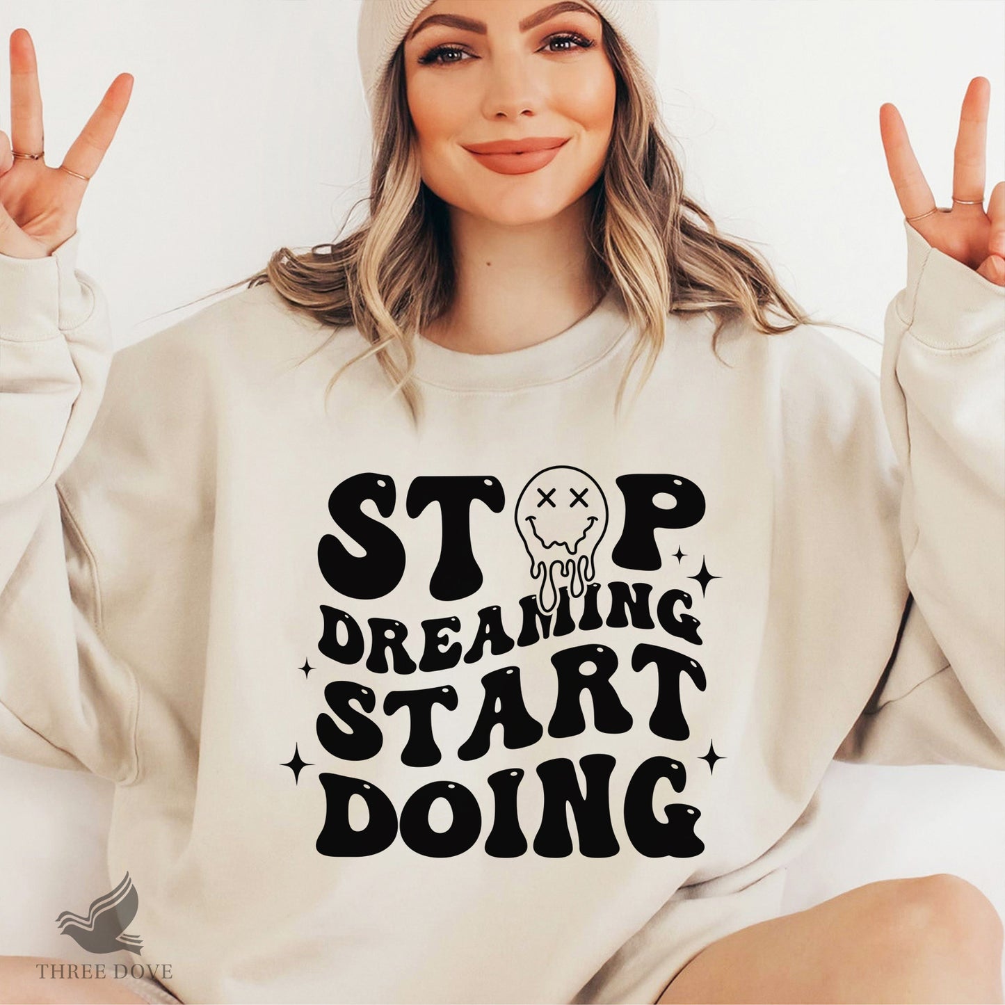 stop dreaming start doing retro wavy svg