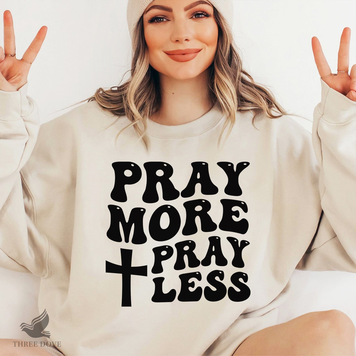 pray more worry less retro wavy svg