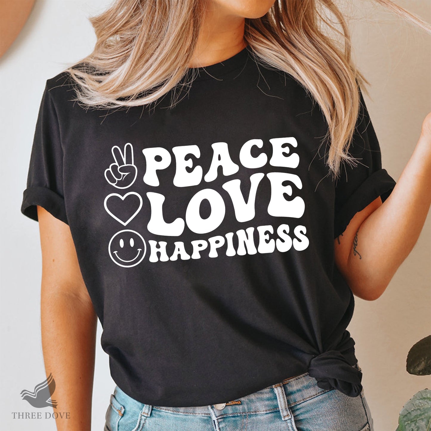 peace love happiness retro wavy svg