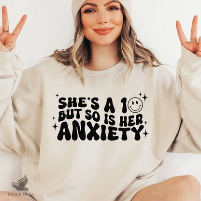 She is a 10 but so is her anxiety Retro Wavy SVG