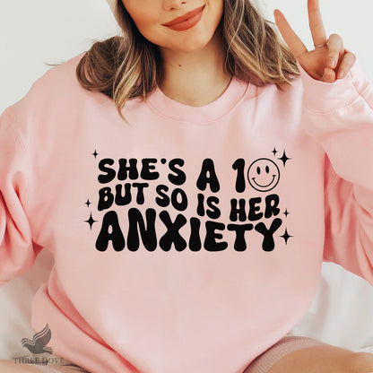 She is a 10 but so is her anxiety Retro Wavy SVG