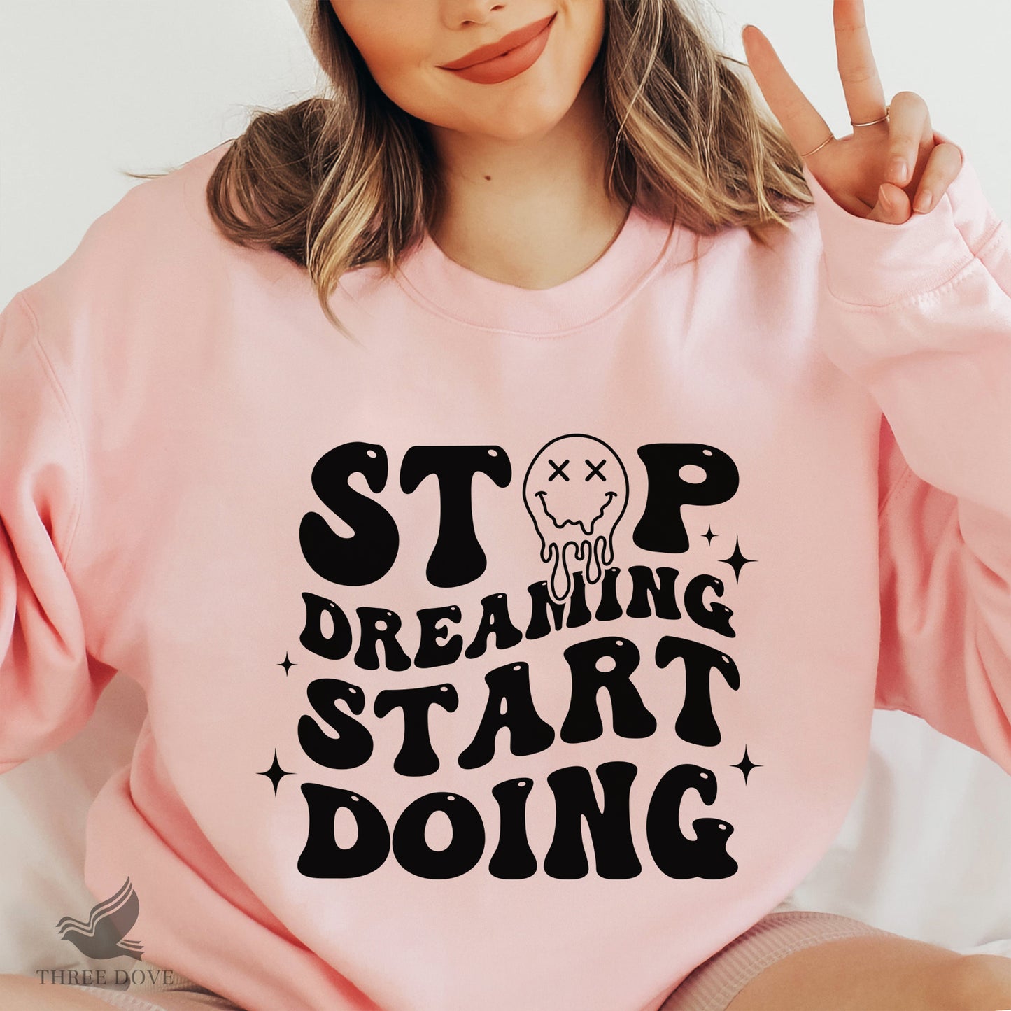 stop dreaming start doing retro wavy svg