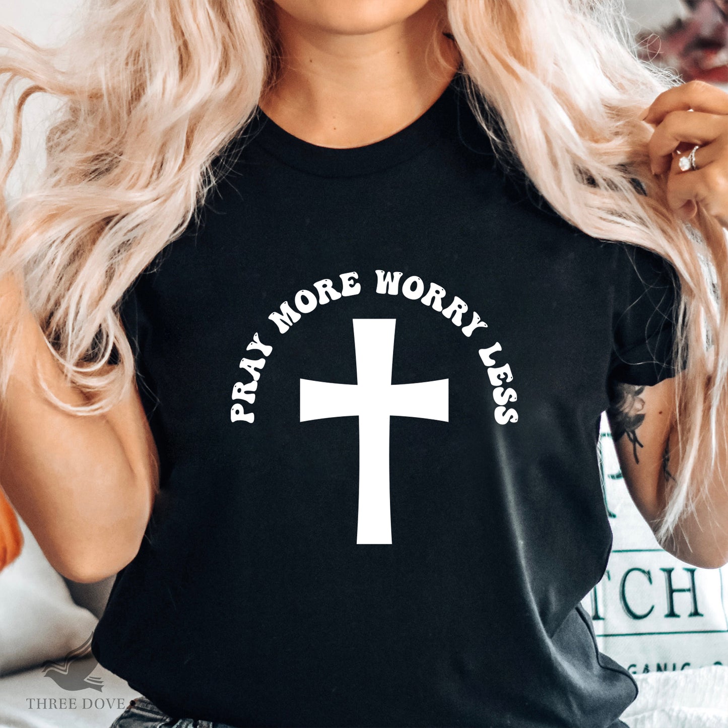 pray more worry less retro wavy svg