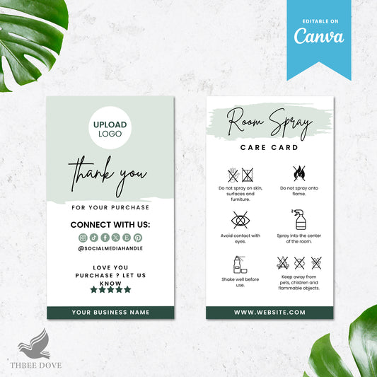 Editable Room Spray Care Instructions Card Template