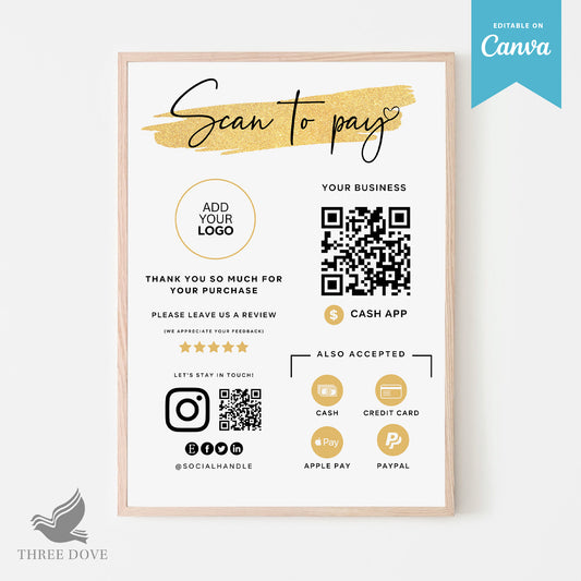 DIY White & Gold Scan to Pay Sign Template