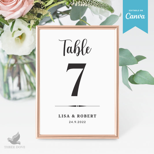 Minimalist Wedding Table Number Editable Template