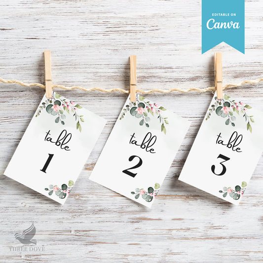 Editable Greenery Wedding Table Number Template