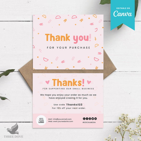 Editable Pink Thank You Card Template