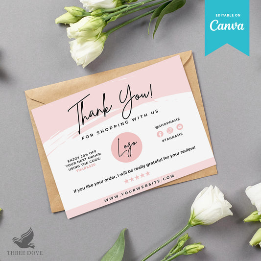 Editable Pink Thank You Card Template Canva