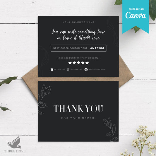 Royal Black Double Side Thank You Card Template