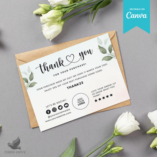 Elegant Greenery Thank You Card Template