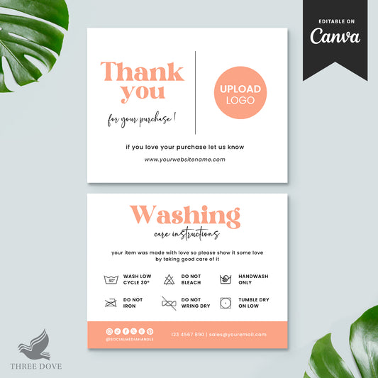 Editable Dark Color Washing Care and Instructions Card Template