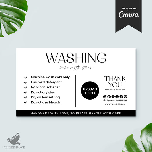 DIY Black & White Washing Instructions Card Template