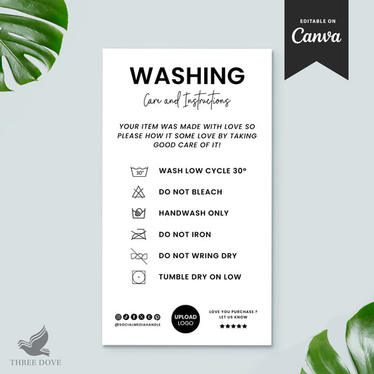 Simple Clean Washing Instructions Card Template