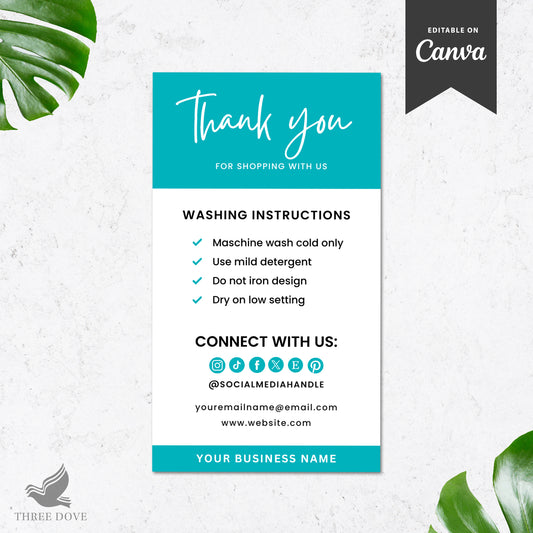 Editable Blue Washing Instructions Card Template