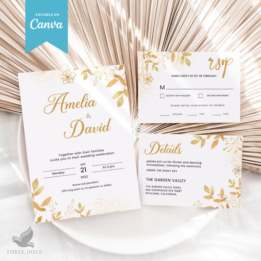 Elegant DIY Wedding Invitation Bundle (Invitation, RSVP & Details Card)