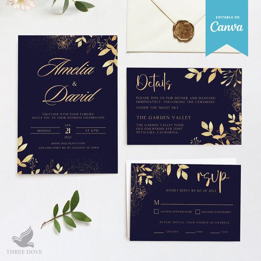 Royal Color Wedding Invitation Bundle (Invitation, RSVP & Details Card)