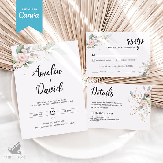 Minimalist Wedding Invitation Bundle (Invitation, RSVP & Details Card)