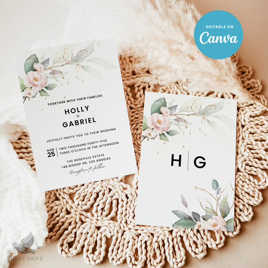 Elegant Floral 2 Pages Wedding Invitations Template