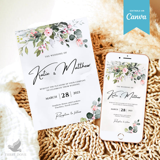 Greenery Printable & Digital Wedding Invitations Template