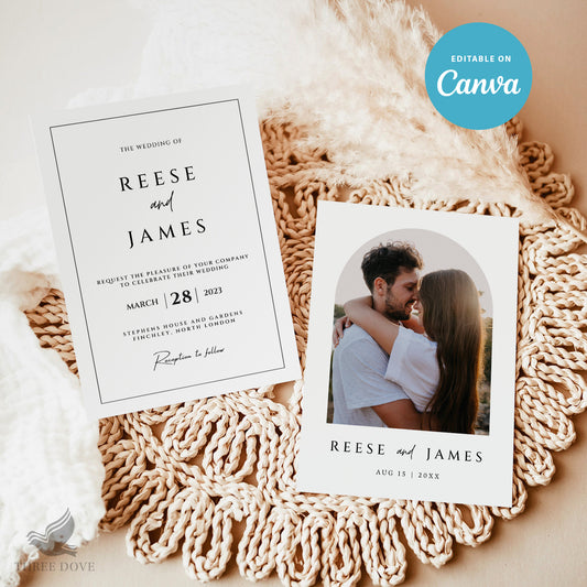 Simple Clean Photo Wedding Invitations Template