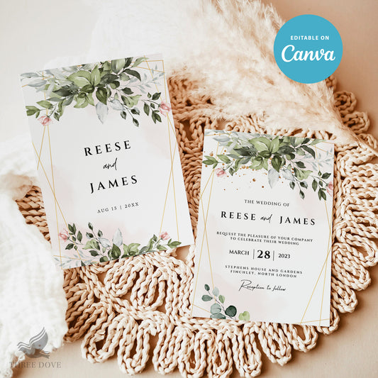 Greenery Frame Wedding Invitations Template