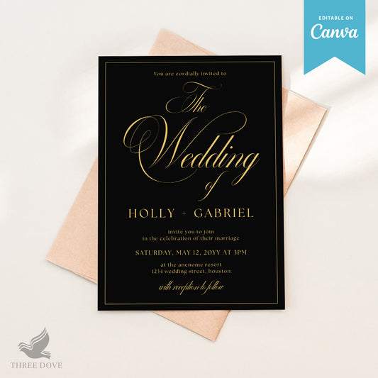 Black & Gold Wedding Invitations DIY Template