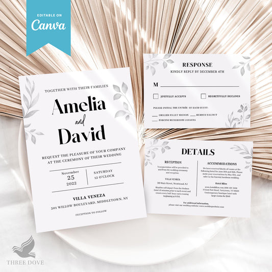 DIY Wedding Invitation Bundle (Invitation, RSVP & Details Card)