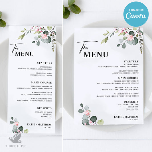 Editable Greenery Wedding Menu Template