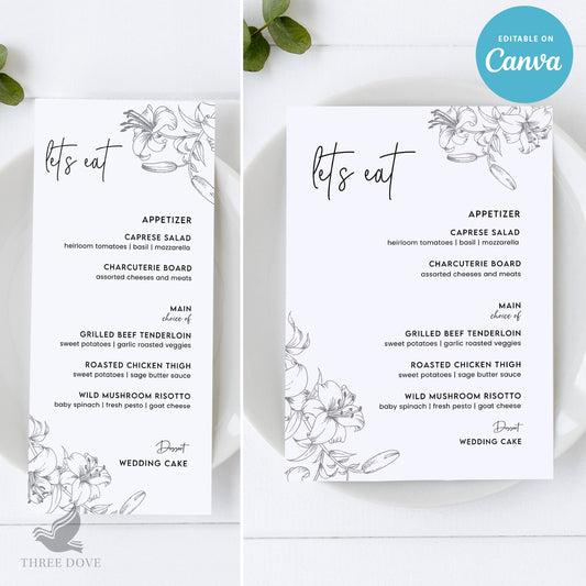 Attractive Wedding Menu Editable Template