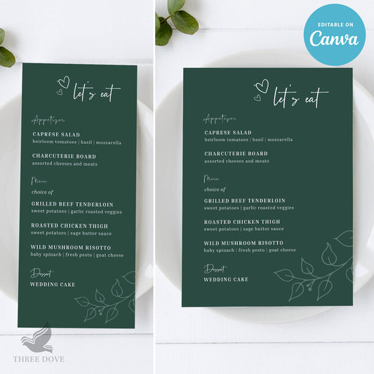 Dark Color DIY Wedding Menu Template