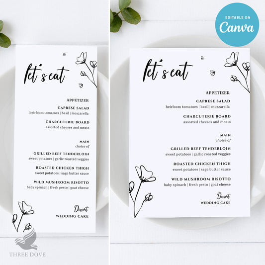 Editable Minimalist Wedding Menu Template