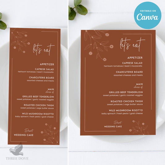 DIY Royal Brown Wedding Menu Template