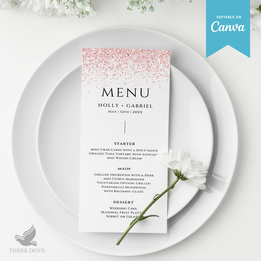 Pink Glitter Wedding Menu Template