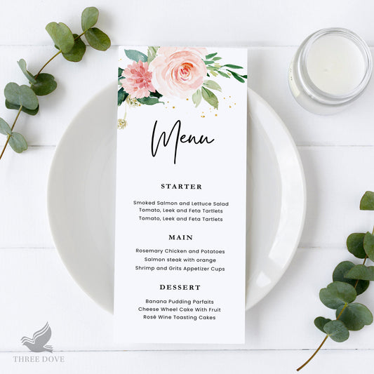 Royal Rose Floral Wedding Menu Template