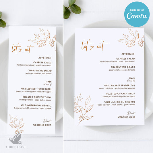 DIY Royal White Wedding Menu Template