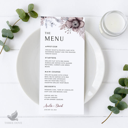 Editable Royal Floral Wedding Wedding Menu Template