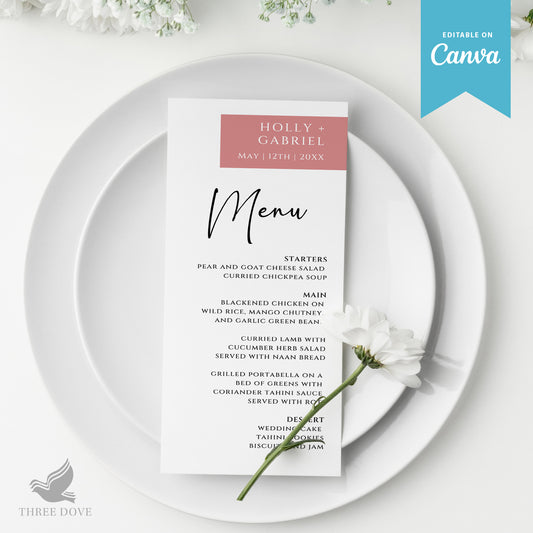 DIY Minimalist Wedding Menu Template