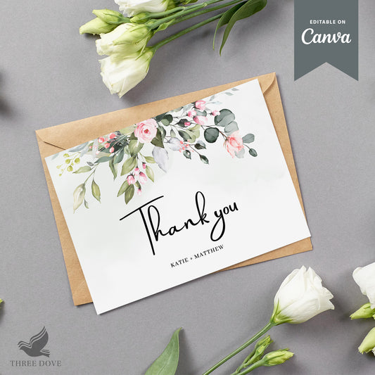 Editable Greenery Wedding Thank You Card Template