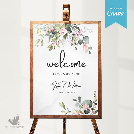 Editable Greenery Wedding Welcome Sign Template