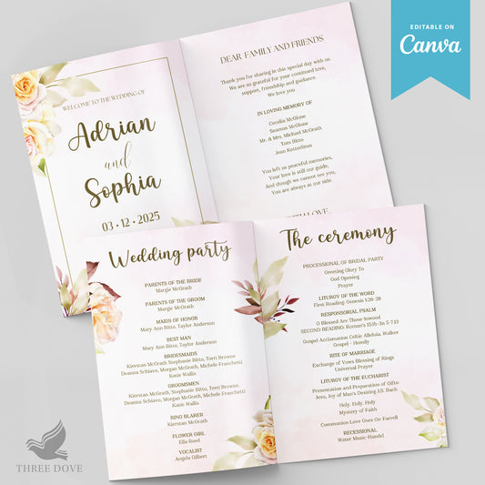 Editable Wedding Program Template, Booklet Program - 4 Pages