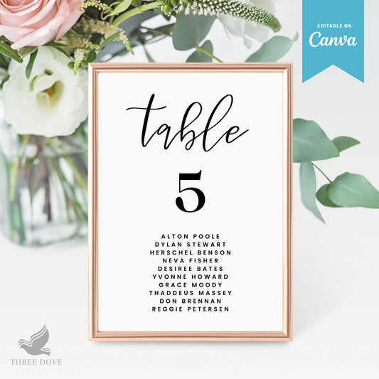 Editable Wedding Seating Chart Card Template